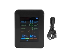 Detetor de qualidade do ar 6 em 1, CO2, PM2.5, TVOC, HCHO, temperatura, USB