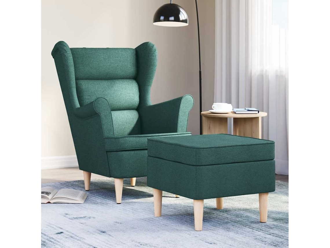 Vidaxl Poltrona Com Apoio De Pés Tecido Verde-escuro