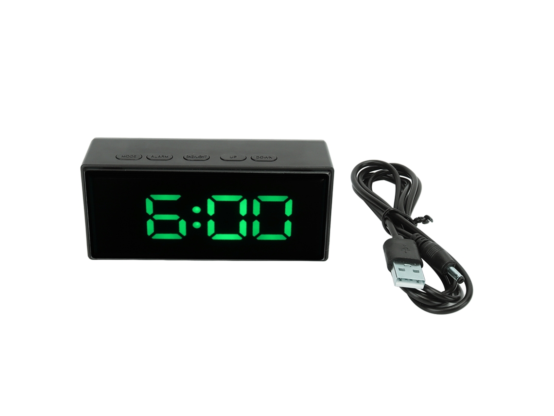 Reloj Despertador Digital Espejo Con Luz Led, Modos De Visualización Y Función Snooze Verde