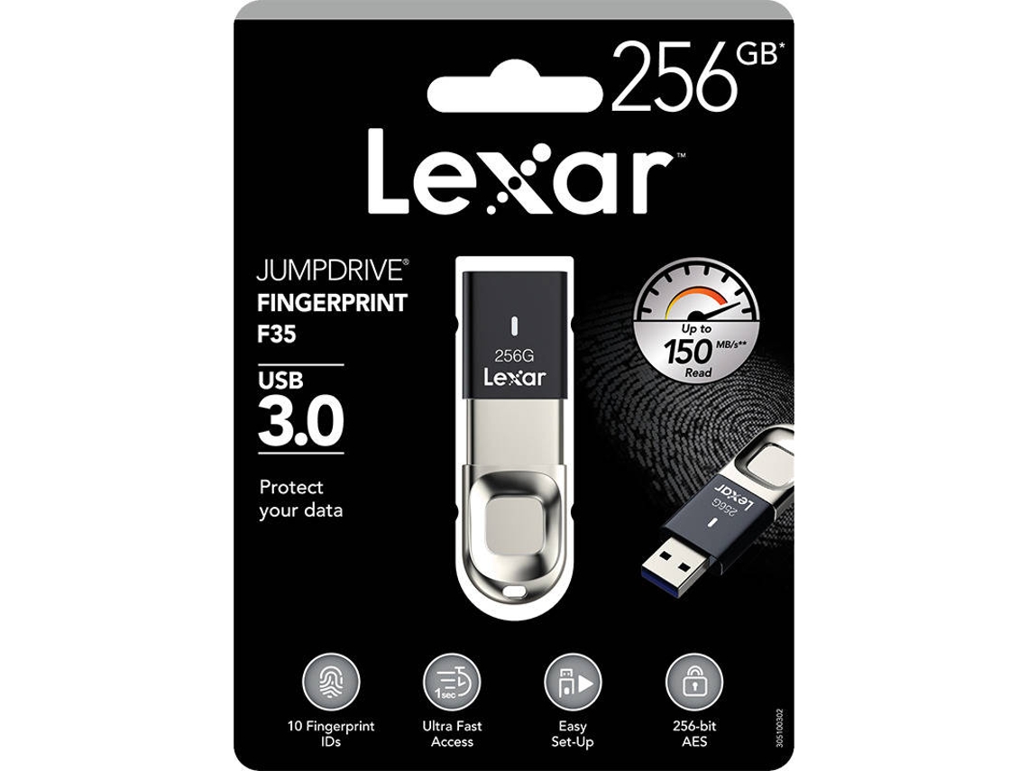 Pen USB LEXAR JumpDrive Fingerprint F35 (Desbloqueio de impressão digital - 256 GB - 300 MB/s)