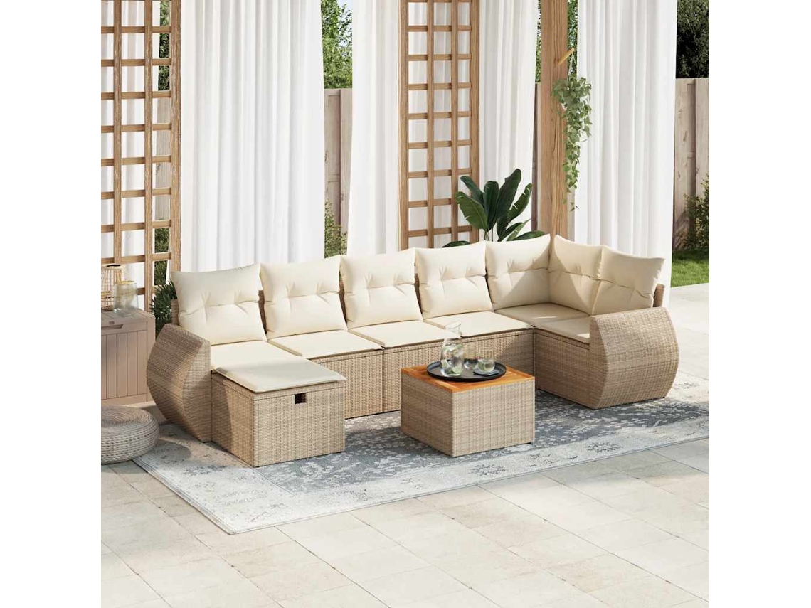 8 Pcs Conjunto De Sofás P/ Jardim Com Almofadões Vime Pe Bege Dkd Home Decor