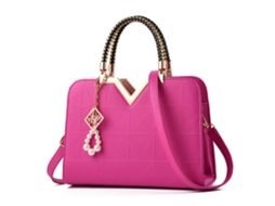 Bolsa Feminina de Couro Pu Grande Capacidade Moda Bolsa Transversal com Pingente Rose Red
