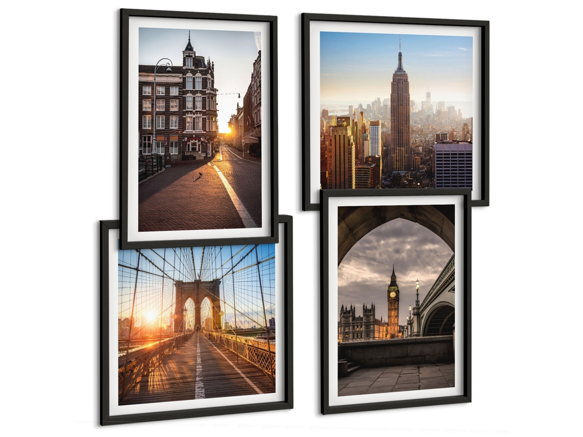 Composição De Quadros Paisagens Cachoeiras Natureza Espelharte (4 Peças)