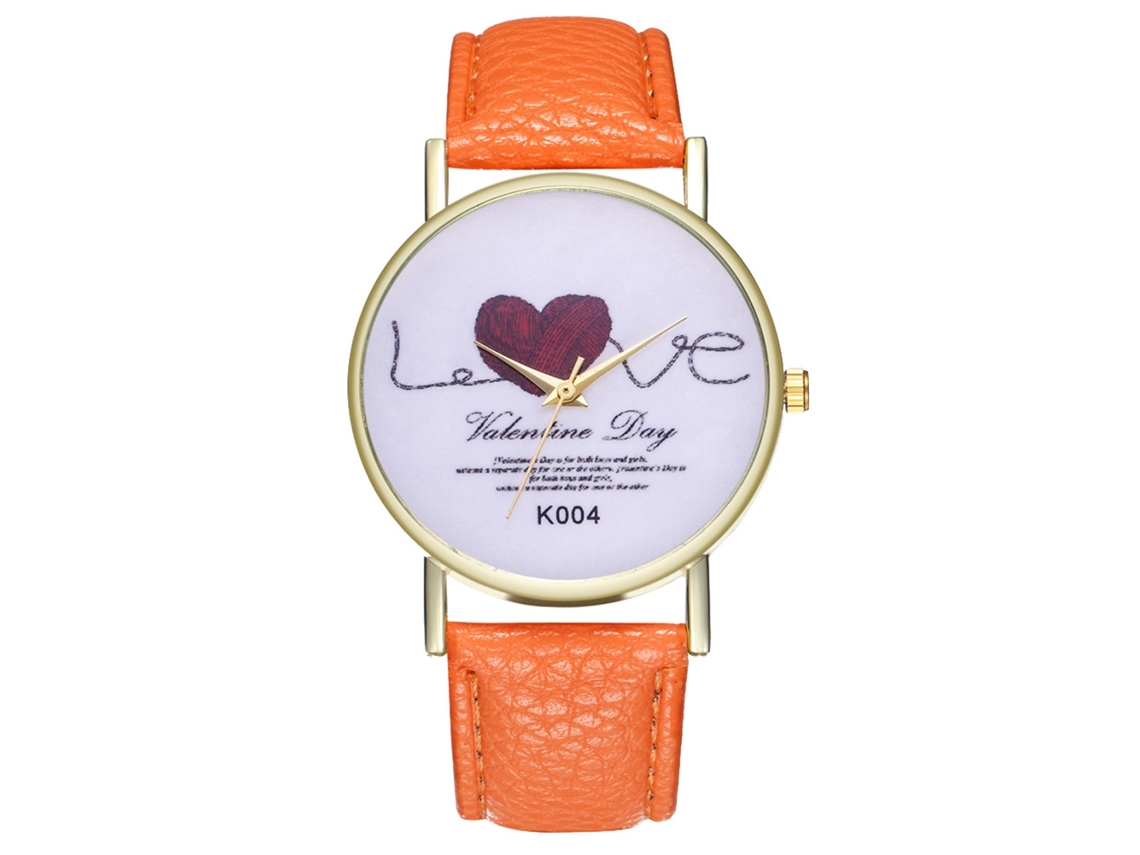 Reloj De Cuarzo De Cuero Pu Fashion Con Dial De Corazón Simple Para Pareja (naranja)