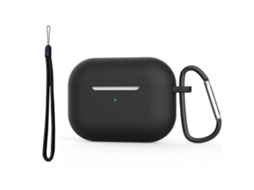 Capa Zruxe Para Airpods Pro 1 Silicone Preto Com Mosquetão E Cordão (carregamento Sem Fios, Proteção Total)