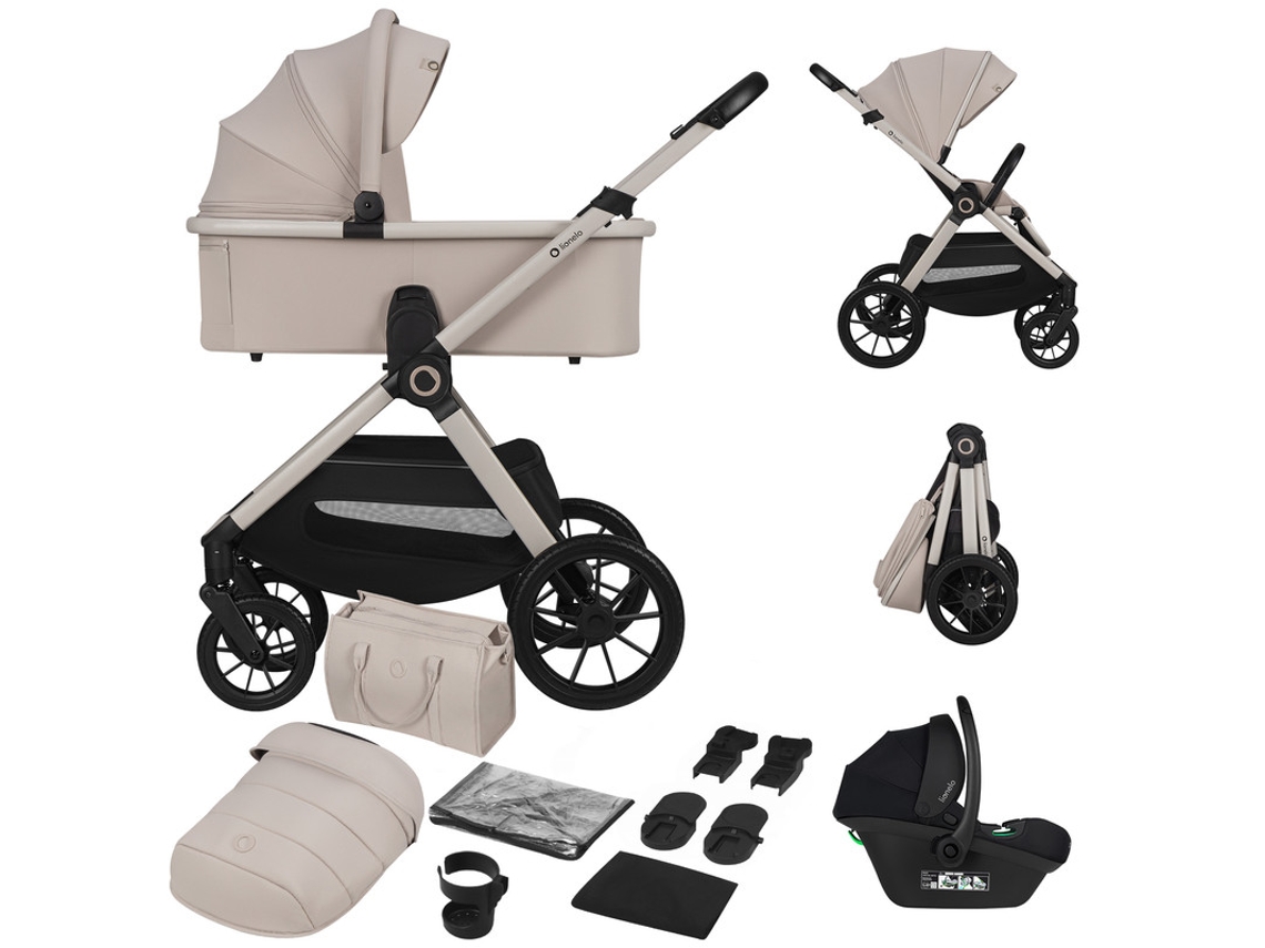 Carrinho De Bebê Lionelo Layla Trio - Até 22kg - Carrinho, Alcofa, Cadeirinha Para Auto E Acessórios – Rodas Grandes – Para Qualquer Terreno - Bege