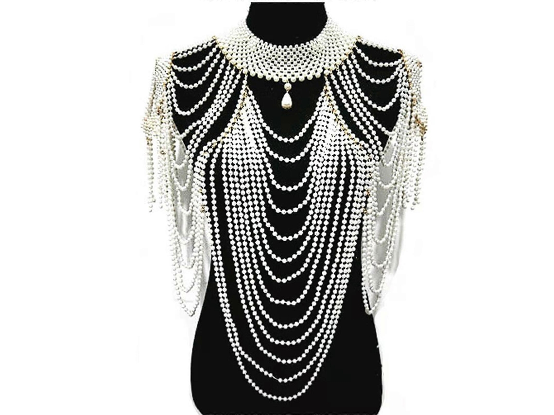 Colar Feminino com Pingente de Lágrima, Colarinho contas Contas, Babador em Camadas, Borla, Joia, Corrente de Ombro GIECY