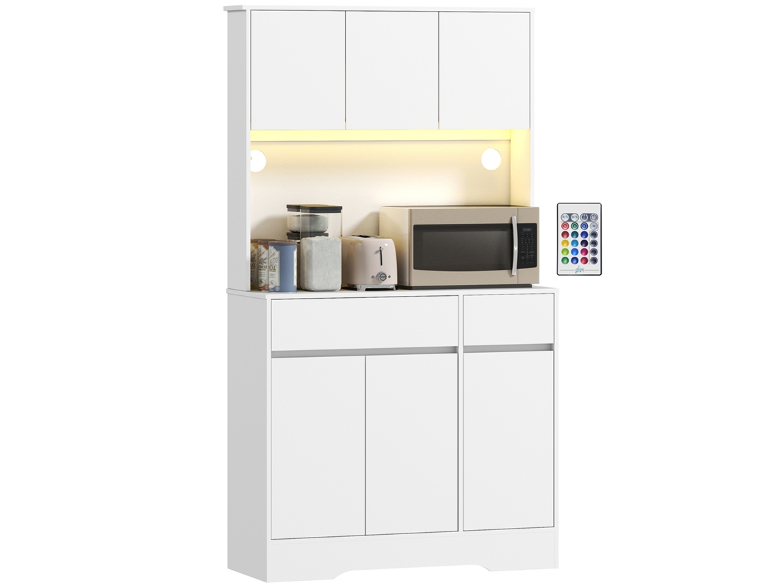 Buffet de cozinha BTFORUS com luz LED RGB, bancada, 6 portas, 2 gavetas branco