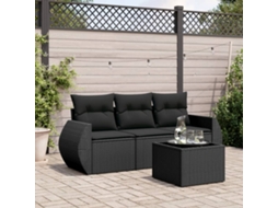 Vidaxl 4 Pcs Conjunto De Sofás Para Jardim C/ Almofadões Vime Pe Preto