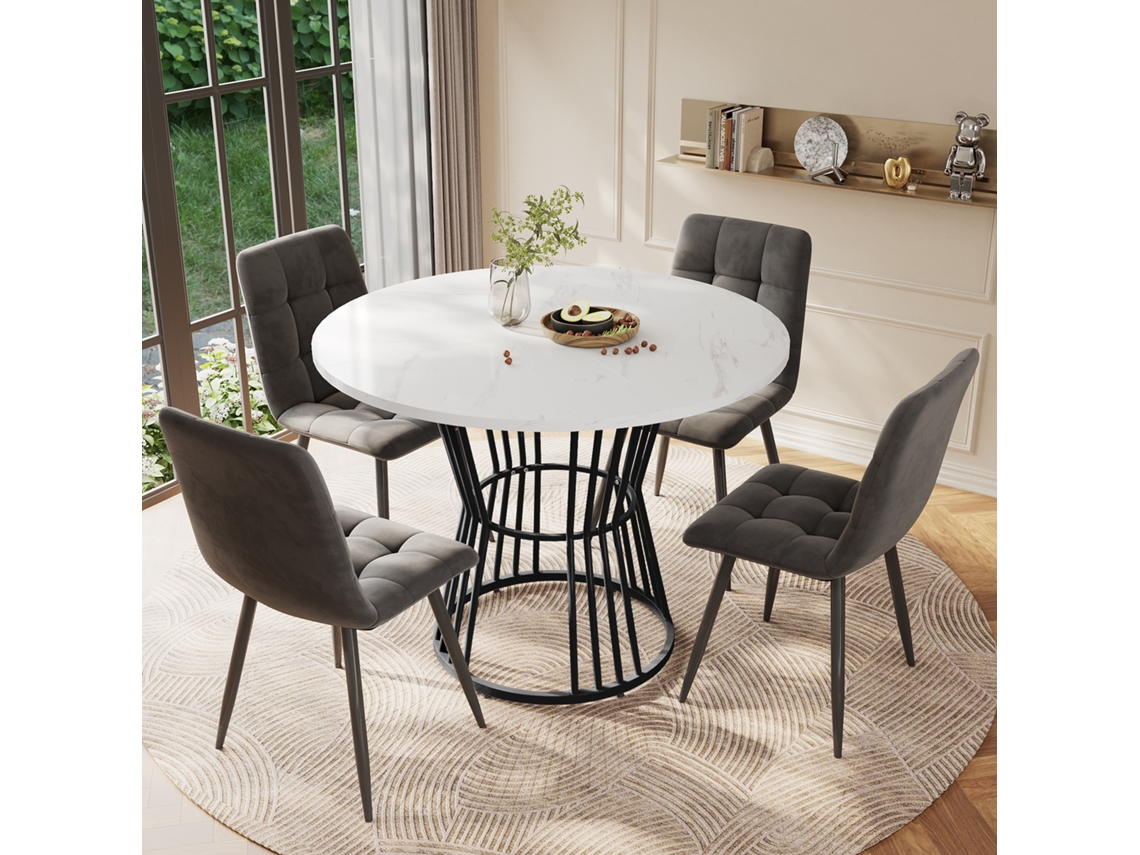 Mesa de cozinha branca com base de metal e estrutura resistente em mármore, ideal para restaurantes e cafés (1 peça)