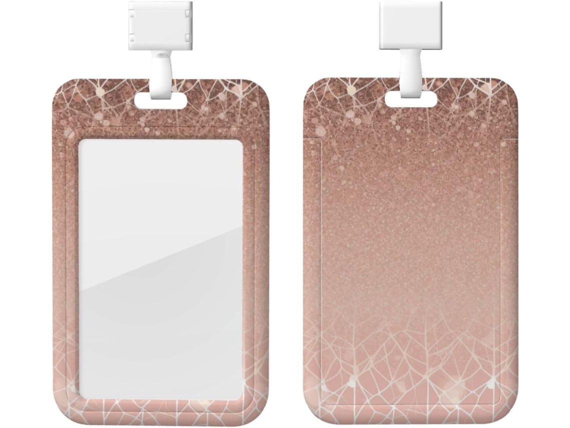 Porta Crachá Impermeável Com Cordão, Cor Ouro Rosa, Retrátil, Protetor Vertical Crachás De Balho, Escritório