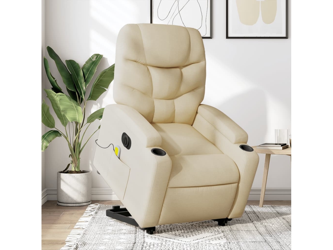 Vidaxl Poltrona Elétrica Elevatória Massagens Tecido Creme