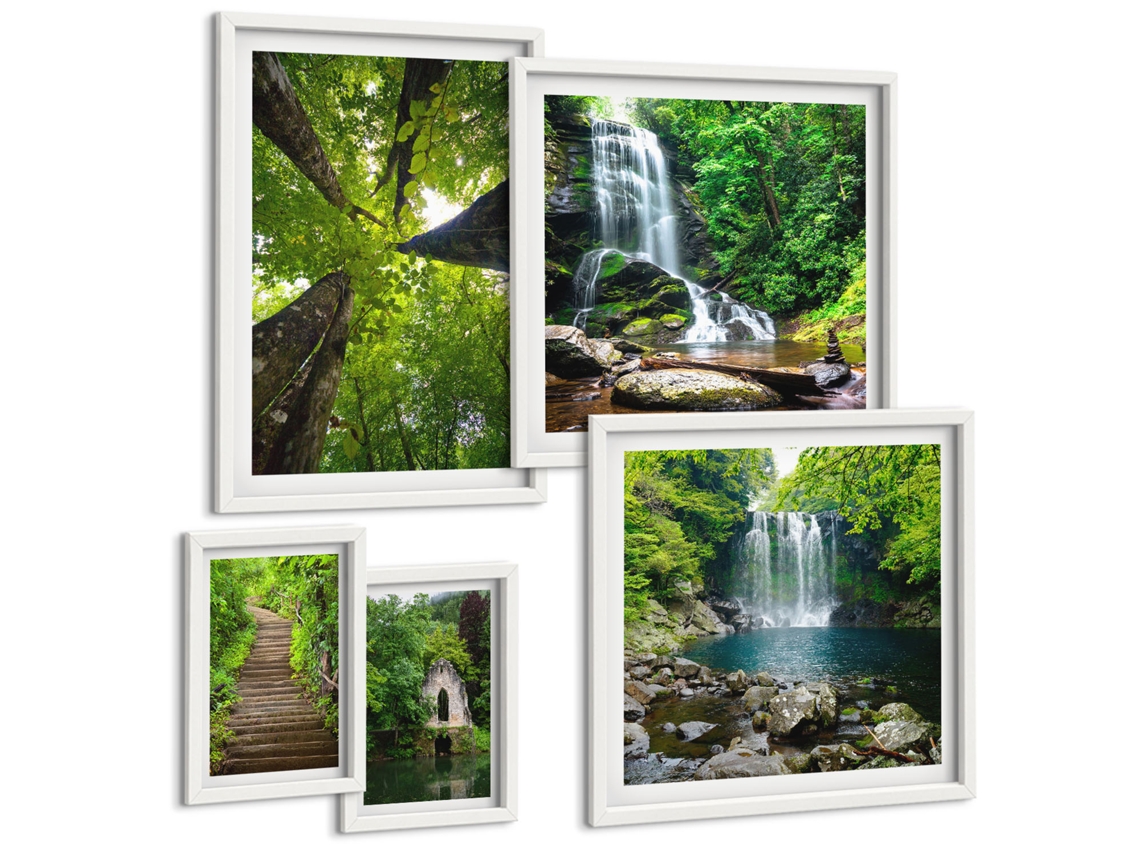 Conjunto De Pinturas Paisagens Verdes De Cachoeiras Espelharte (5 Peças)