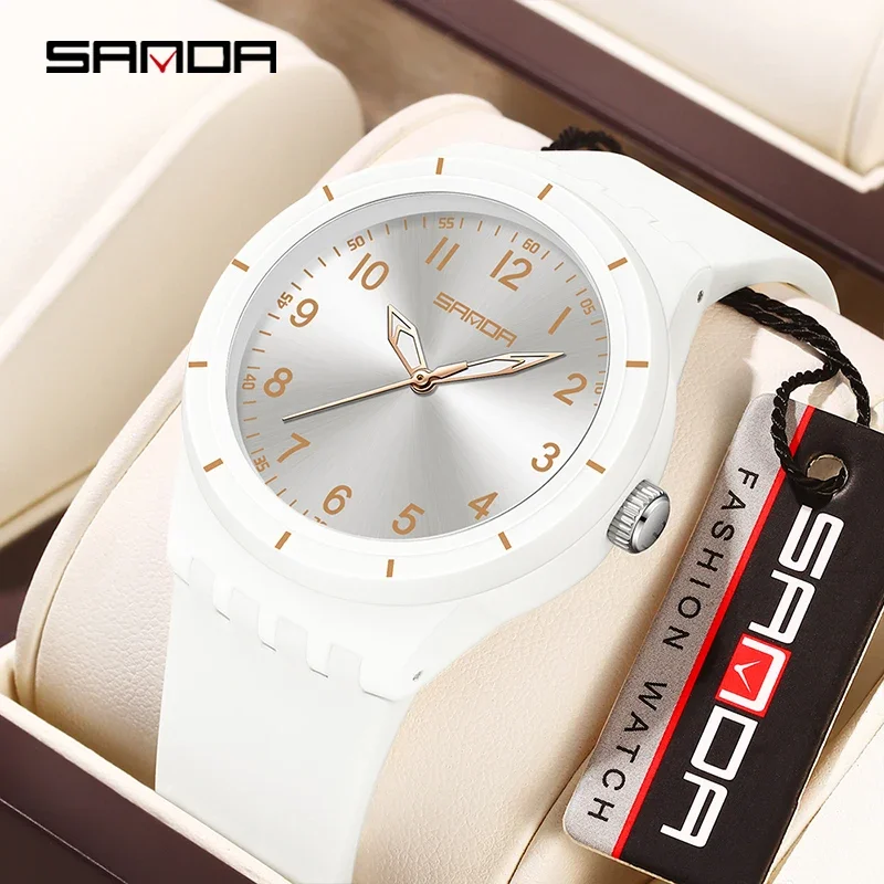 Relógio MDUG branco esportivo masculino, design simples, resistente à água até 50 metros, luminoso
