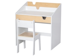 Mesa infantil com cadeira BTFORUS para 3-6 anos, com gaveta e estante, em branco e natural
