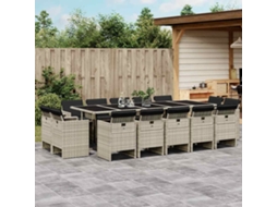 Vidaxl 15 Pcs Conj. Jantar Jardim C/ Almofadões Vime Pe Cinzento-claro