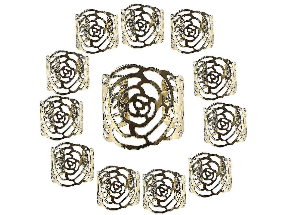 Rebe 12 Anéis para Guardanapos de Cristal Brilhantes e Elegantes, Cor Ouro, Material Ferro, para Decoração de Mesa em Eventos e Lar
