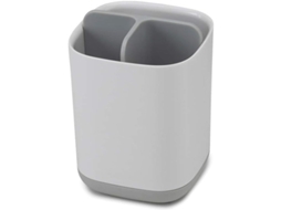 Portacepillos Baño Organizador Pequeño Gris Con 3 Compartimentos Y Base Antideslizante