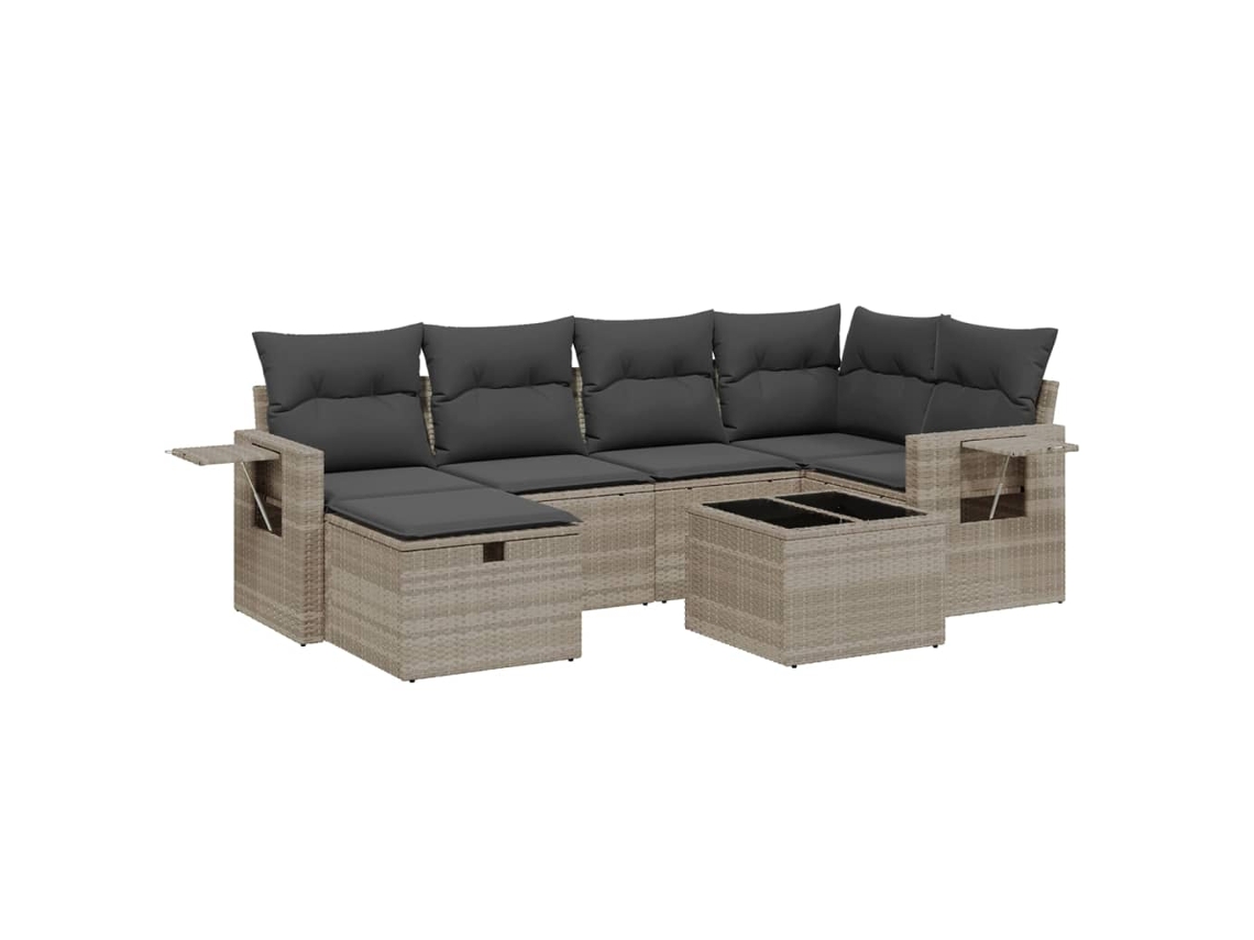 Conjunto de 7 Sofás Jardim com Almofadões Vime Pe Cinzento Claro MAISON EXCLUSIVE (7 pcs)