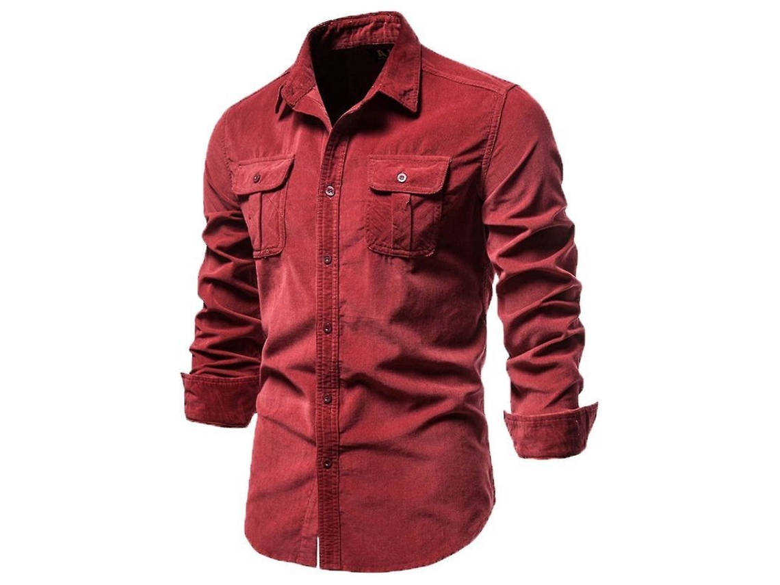 Fasst camisa de Pana de Algodão para Homem com Manga Longa Slim Fit