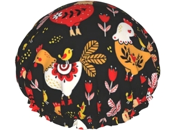 Touca De Banho Fofa Com Estampa Galo E Galinha, Reutilizável, Dupla Camada, Item Essencial Para Viagens, Hotel, Banheiro