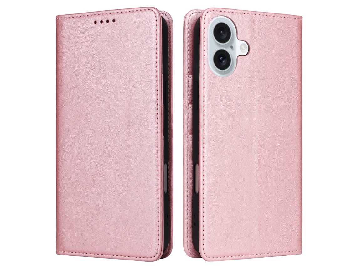 Capa Em Couro Pu Bloqueio Rfid Para Apple Iphone 16 Plus - Rosa