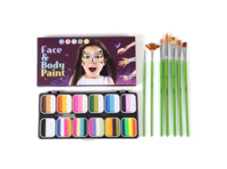 Kit De Pintura Facial Profissional 12 Cores Com Pinceis Agua Ativada Para Festas Halloween