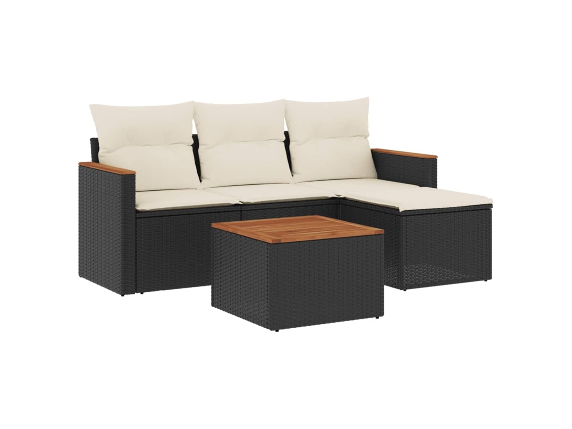 Conjunto de 5 sofás de jardim com almofadões Vime Pe Preto MAISON EXCLUSIVE (5 peças)