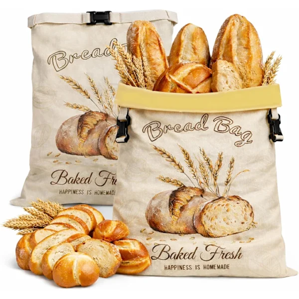Conjunto De 2 Sacos Reutilizáveis Para Conservar Pão Caseiro, Em Algodão Orgânico E Cera De Abelha, Adequado Ao Congelador