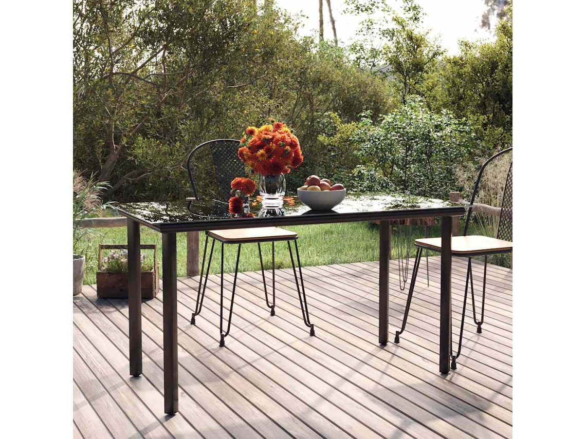 Vidaxl Mesa De Jantar De Jardim Preta, 200x100x74cm, Em Aço E Vidro Temperado