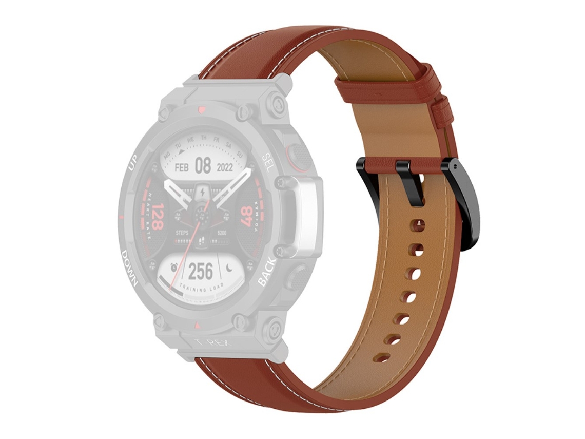 Bracelete de Couro Genuíno Ajustável com Ferramenta para Huami Amazfit T-Rex 2 Castanho Escuro