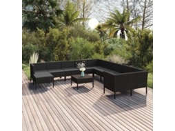 Vidaxl 12 Pcs Conjunto Lounge De Jardim C/ Almofadões Vime Pe Preto