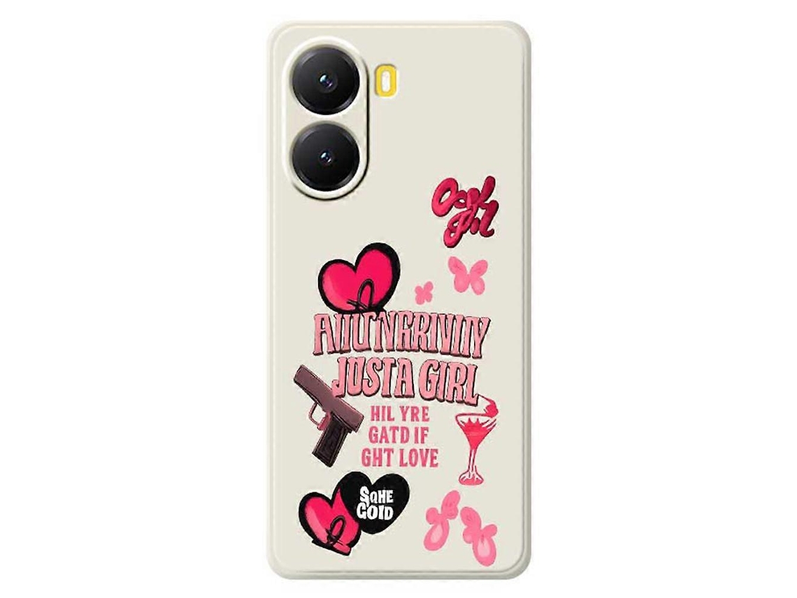 Capa Tkdaddy Para Xiaomi Redmi Turbo 4 5g / Poco X7 Pro 5g Com Estampa De Elementos Rosa E Bordas Retas Em Tpu, Capa Traseira Bege