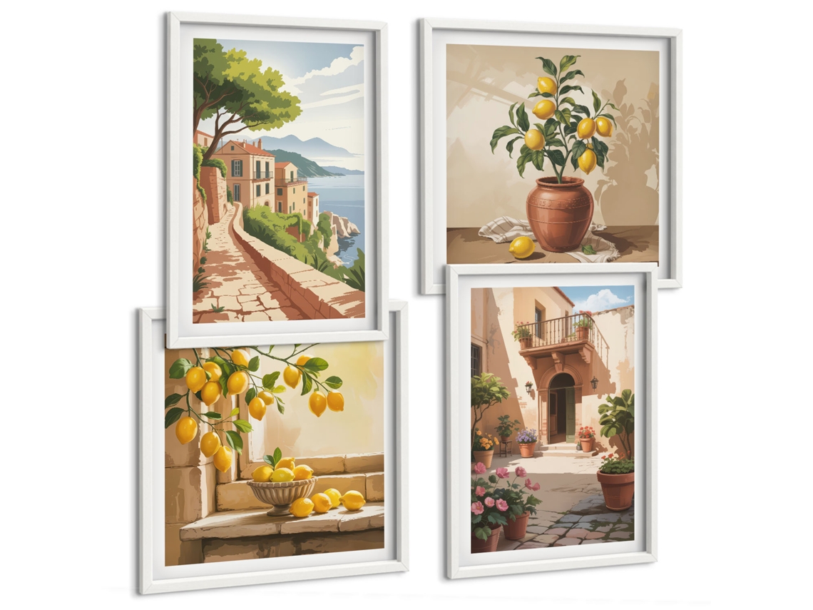 Composição De Quadros Encantadoras Ruazinhas Frutos Do Mar Espelharte (4 Peças)