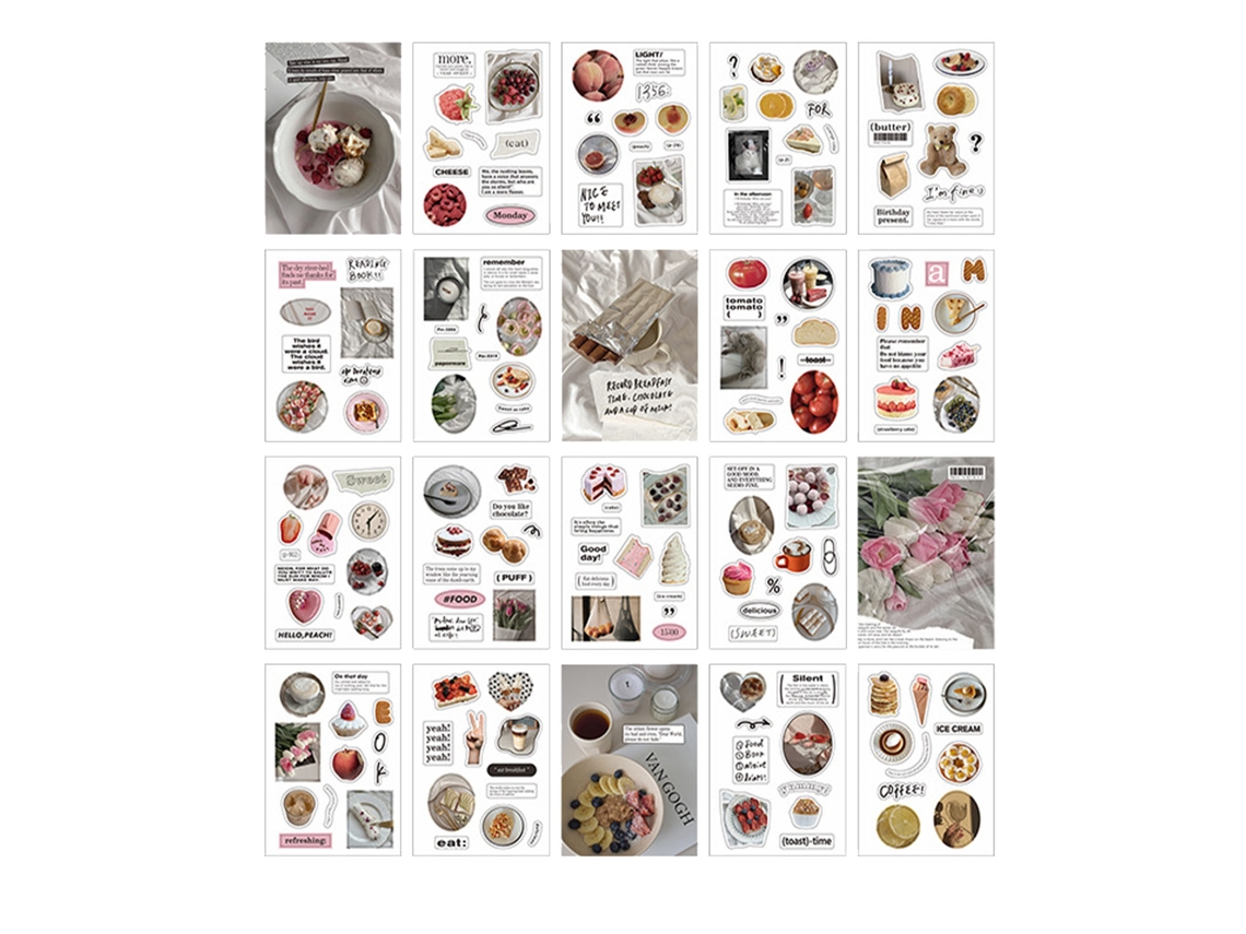20 Folhas Adesivos Decorativos Temáticos para Cadernos Scrapbooking Estilo Fashion