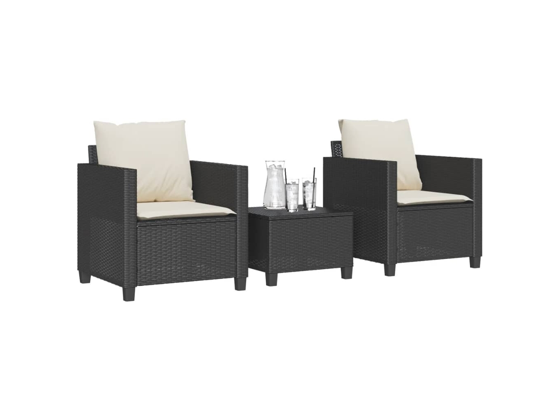 Vidaxl 3 Pcs Conjunto De Bistrô Com Almofadões Vime Pe Preto