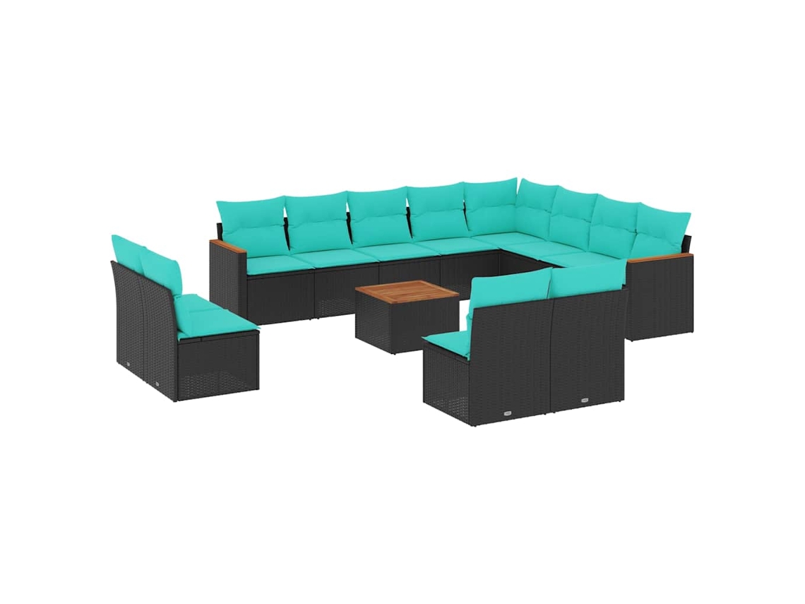 Conjunto de Sofá de Jardim, 13 Peças, Almofadas, Rattan Preto MAISON EXCLUSIVE