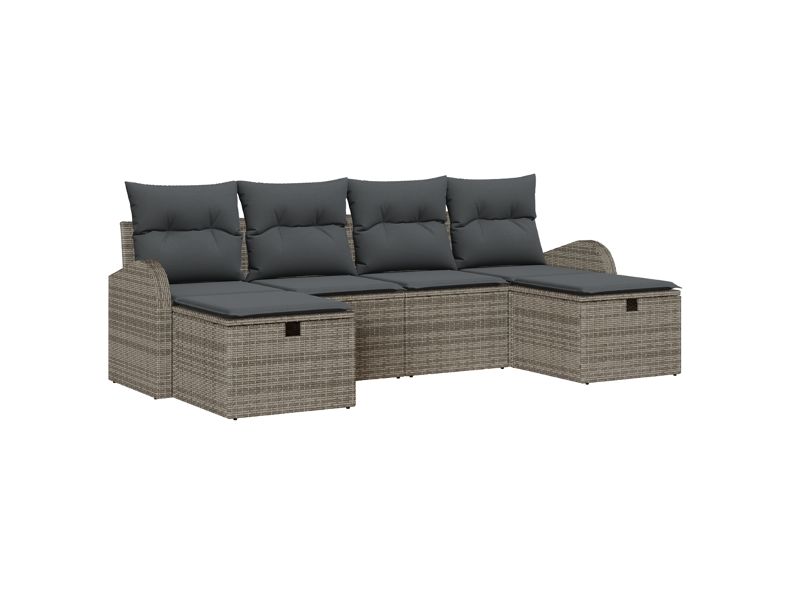 Conjunto 6 Conjunto De Sofás Para Exterior Vidaxl Cinzento Vime Pe (234 X 117 X 85 Cm)