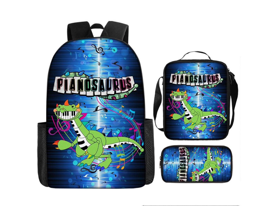 Conjunto De Três Peças De Mochila Infantil Com Estampado De Desenhos Animados: Mochila Escolar Com Alças, Lancheira Térmica E Estojo, Modelo 2