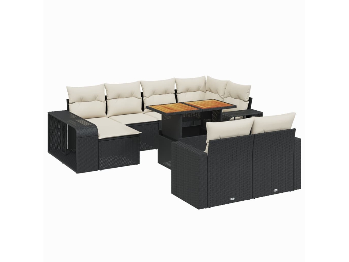 Conjunto 11 Sofás de Jardim com Almofadões VIDAXL Vime Pe Preto