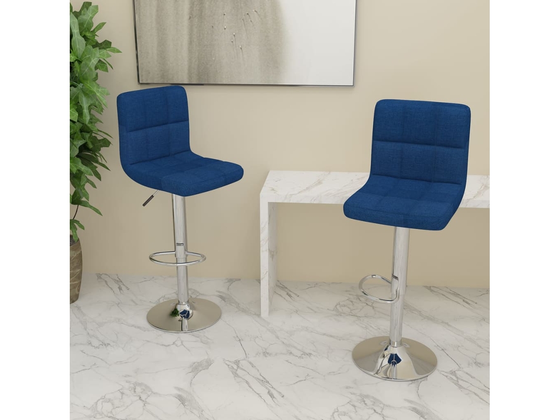 Vidaxl Bancos De Bar 2 Pcs Tecido Azul