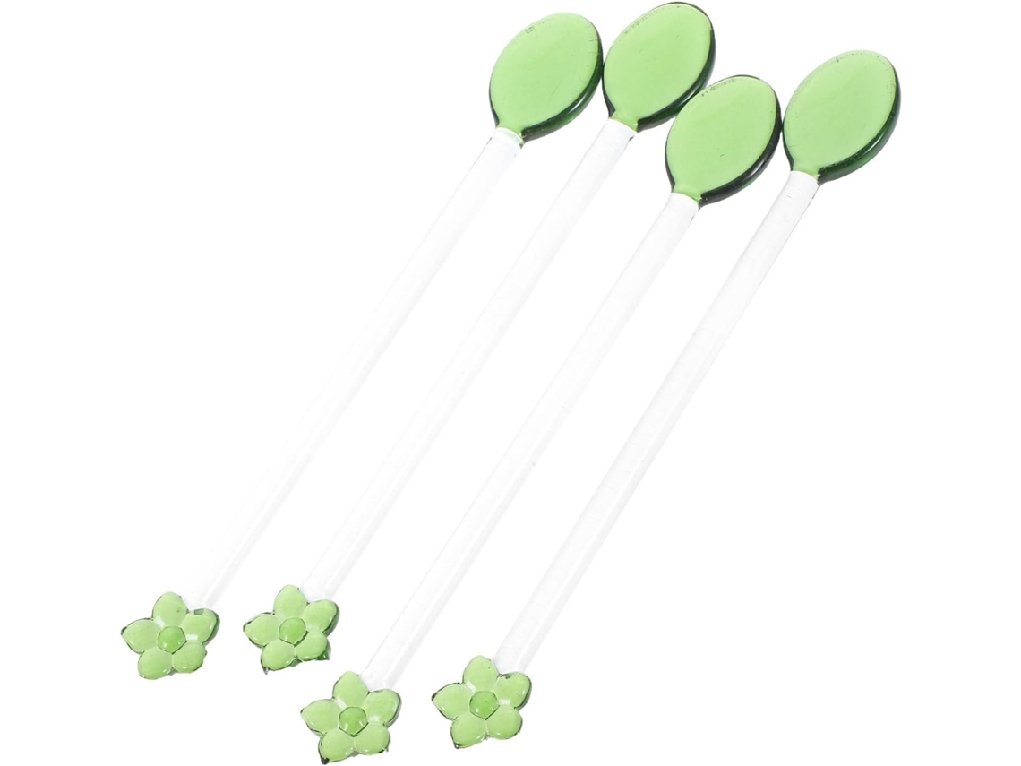 Conjunto De 4 Colheres Vidro Transparente Com Cabo Longo