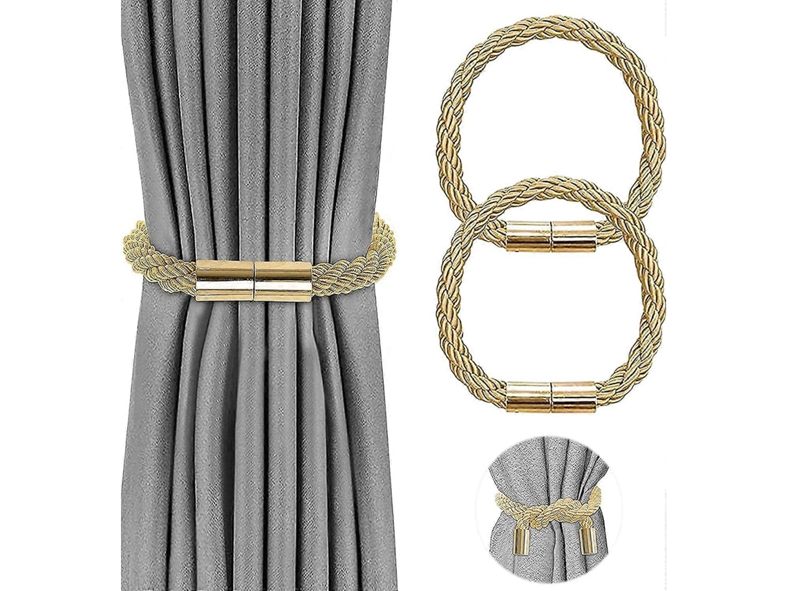 Rebe pacote de 4 Prendedores Magnéticos para Cortinas, Cinza, Comprimento Ajustável, Sem Furo, Decoração Pacote de 2 Ouro
