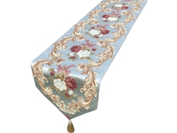 2026 mantel de Mesa Luxury com Bordado Floral Padrão 13x83 Polegadas Azul com Borlas Estilo Europeu