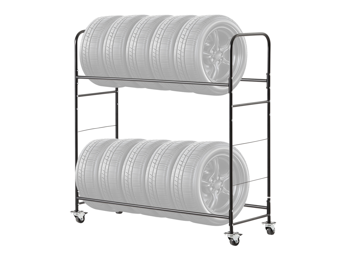 Prateleira de Armazenamento Pneus com Rodas, Reboque Transporte para Garagem, Aço Resistente, Altura Ajustável, Capacidade Até 12 Padrão, 1585 X 570