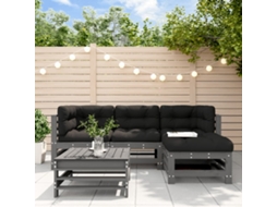 5pcs Conjunto Lounge Jardim Com Almofadões Madeira Maciça Cinza Dkd Home Decor