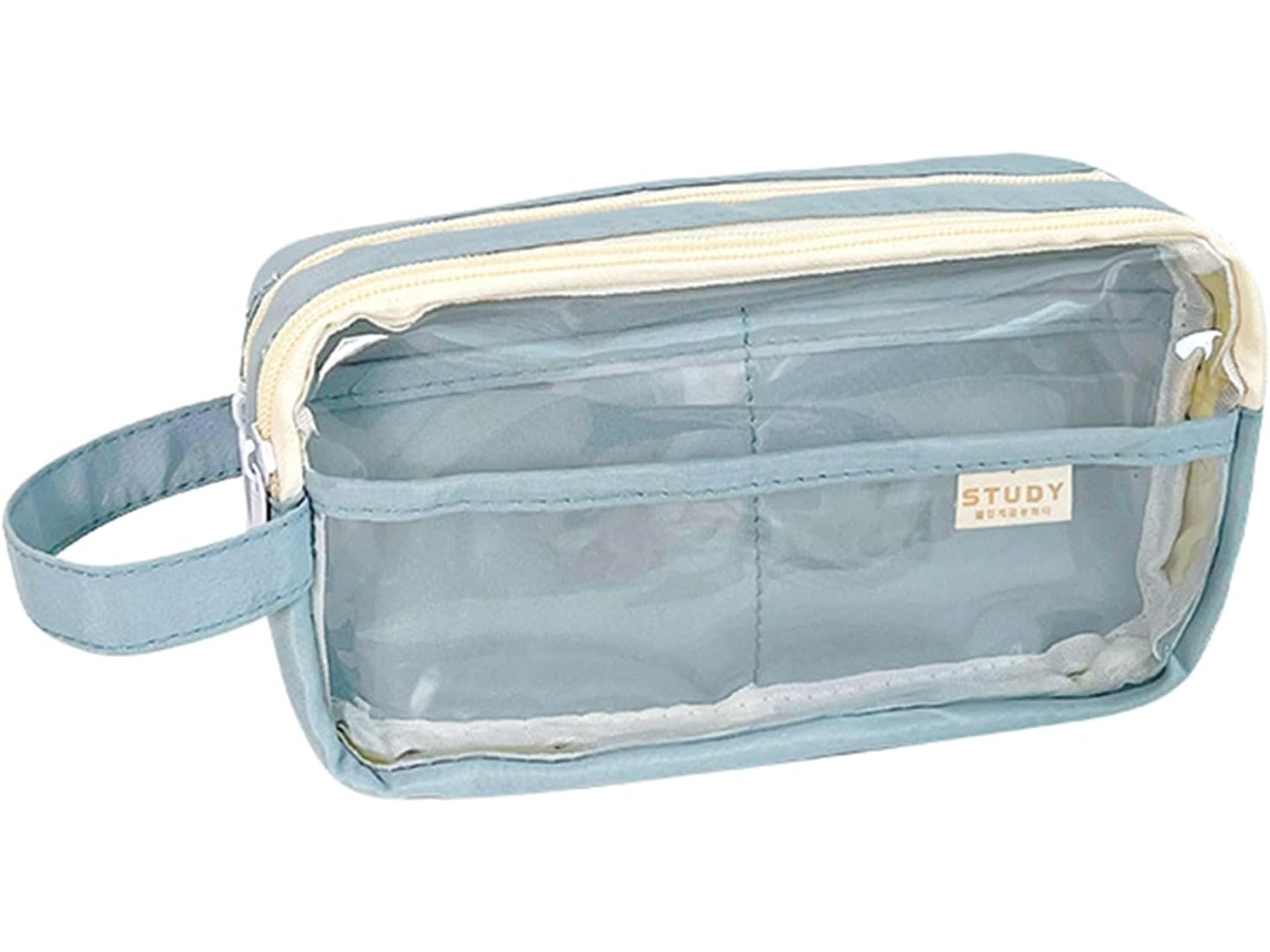 Estojo Transparente Para Lápis Com Dois Compartimentos Grandes, Ideal Para Guardar Maquiagem Em Viagens.
