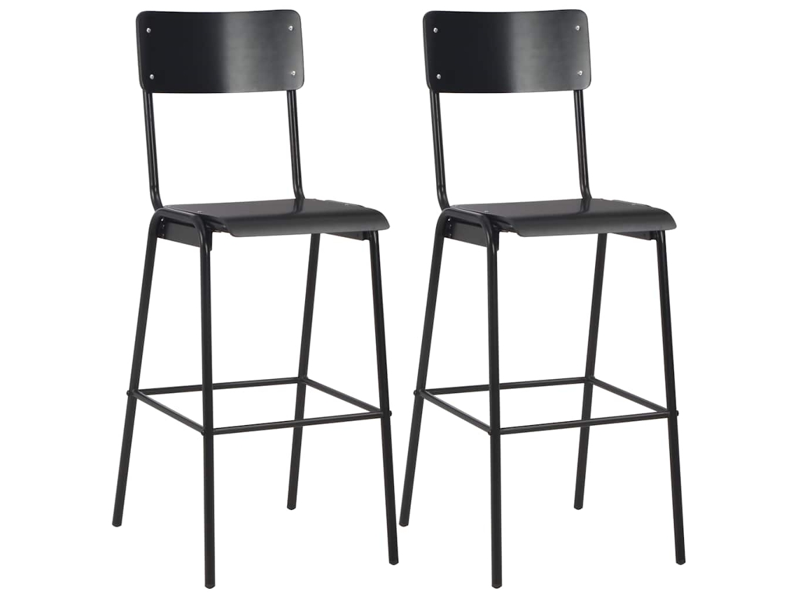 Vidaxl Cadeiras De Bar 2 Pcs Contraplacado Maciço E Aço Preto