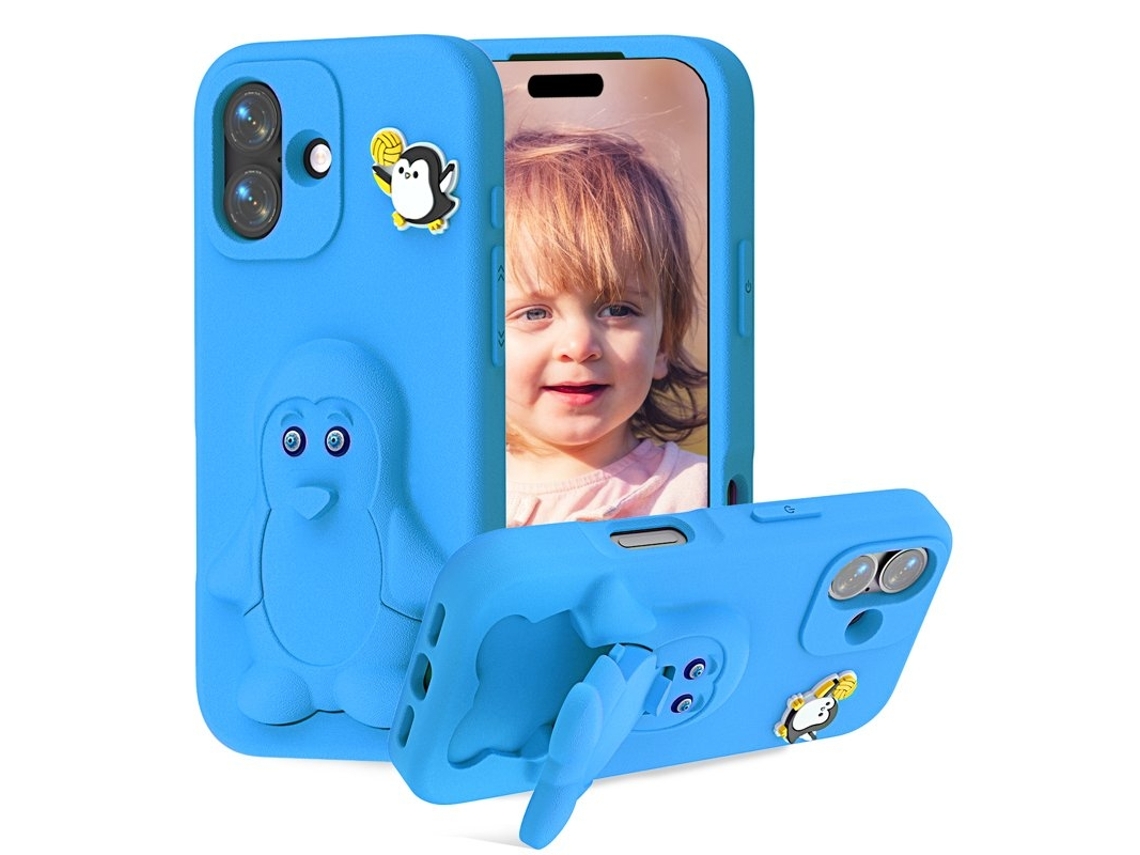 Capa Penguin Para Iphone 17 Com Suporte Integrado E À Prova De Choque Em Eva - Azul