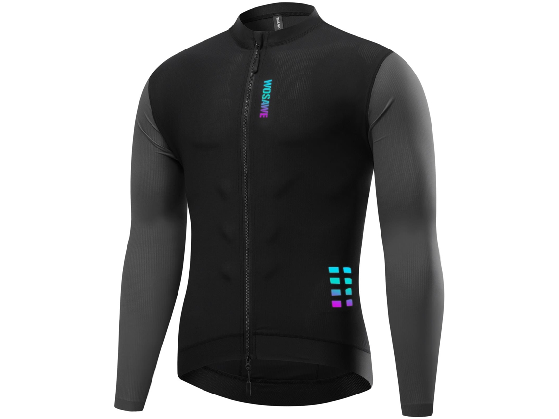 Camisa de ciclismo masculina de manga comprida, respirável e com detalhes refletivos, tamanho P/Marca
